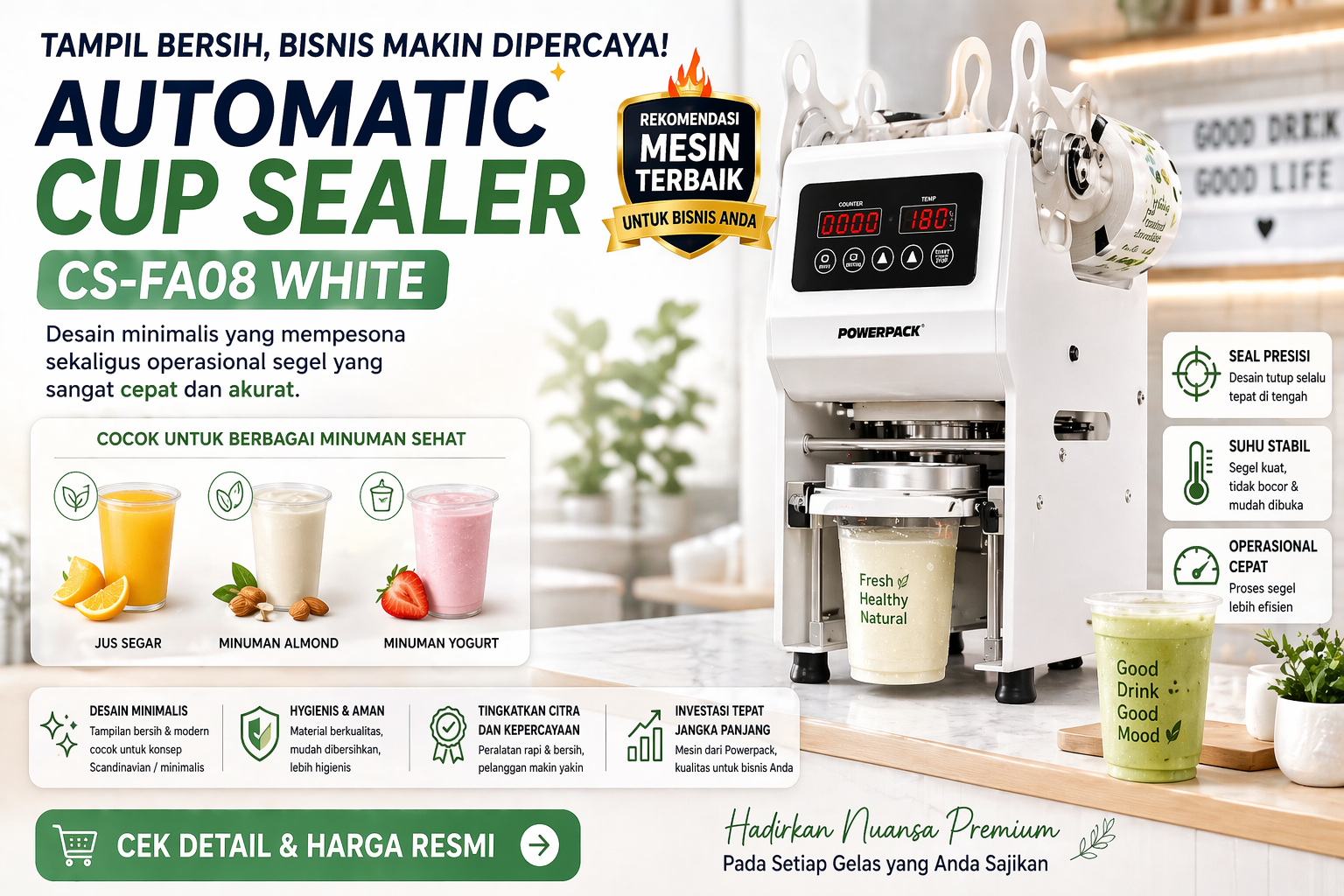 Membangun Branding Bisnis Minuman Lewat Cup Sealer Putih Minimalis